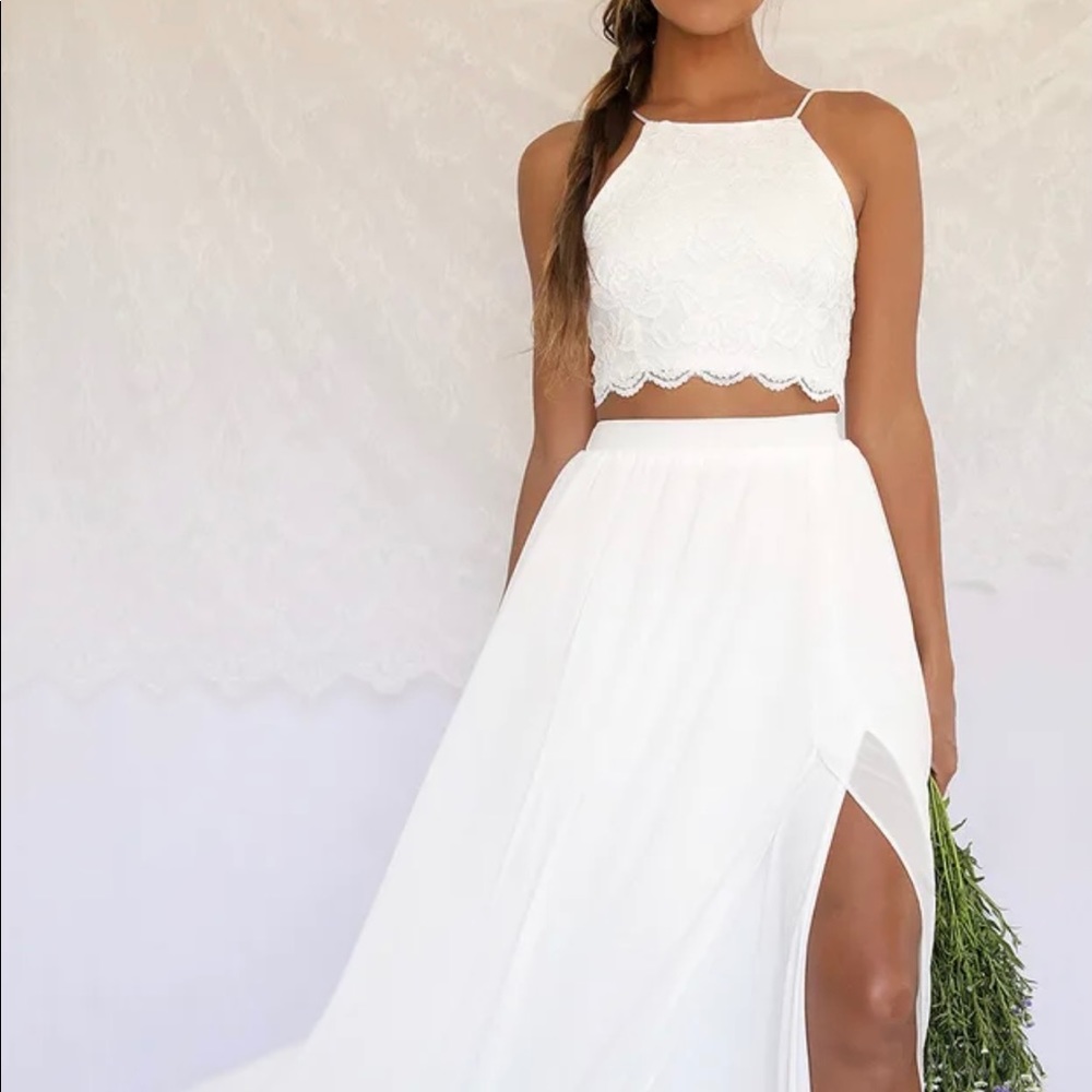 Midnight Memories White Lace Two-Piece Maxi Dress